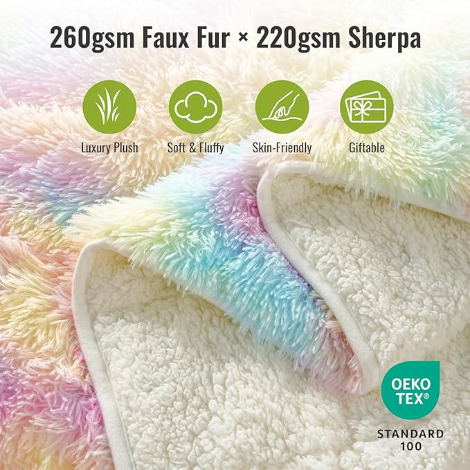 Uttermara Sherpa Fleece Weighted Blanket 12 lbs for Adults, Luxury Shaggy Faux Fur & Cozy Fluffy Sherpa Reverse Snugly Heavy Blanket, Twin Size Throw Blanket for Sofa Bed, 48 x 72 inches, Rainbow