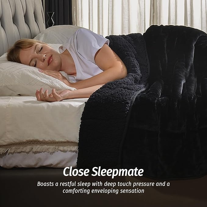 Wemore Sherpa Fleece Weighted Blanket for Adult 12 lbs Dual Sided Cozy Fluffy Heavy Blanket,Ultra Fuzzy Throw Blanket with Soft Plush Flannel Top,48 x 72 inches,Black on Both Sides