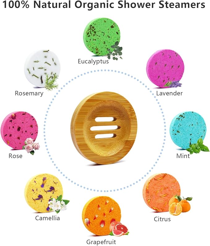 Shower Steamers Aromatherapy - 8 Pack Organic Shower Bombs with Natural Essential Oil, Self Care and Stress Relief Birthday/Home Spa/Christmas Stocking Stuffers/White Elephant Gifts for Women