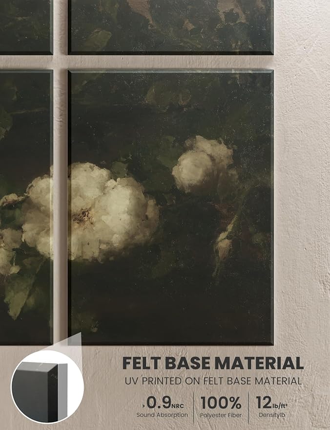 Wall Art Acoustic Panels,47''X31''Soundproof Wall Panels-8-Pack with 50 Adhesive Tabs, Panels for Living Room and Recording Studio, Offices-Stilleven met gitaar en rozen
