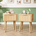 VINGLI Night Stand Set 2, Fluted Nightstands with Drawer, Mid Century Modern Nightstands Set of 2, Bedside Table, End Table, Wood Nightstand for Bedroom, Natural Oak, 15.75" W*11.81" D*21.85" H
