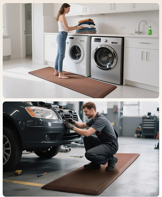 Ophanie Kitchen Mats for Floor, 3/4 Inch Thick Kitchen Rugs, 24'' x 70'' Anti Fatigue Standing Cushioned Mat, Waterproof,Comfort Ergonomic Mat for Office, Home, Sink, Brown Non-Slip Bottom