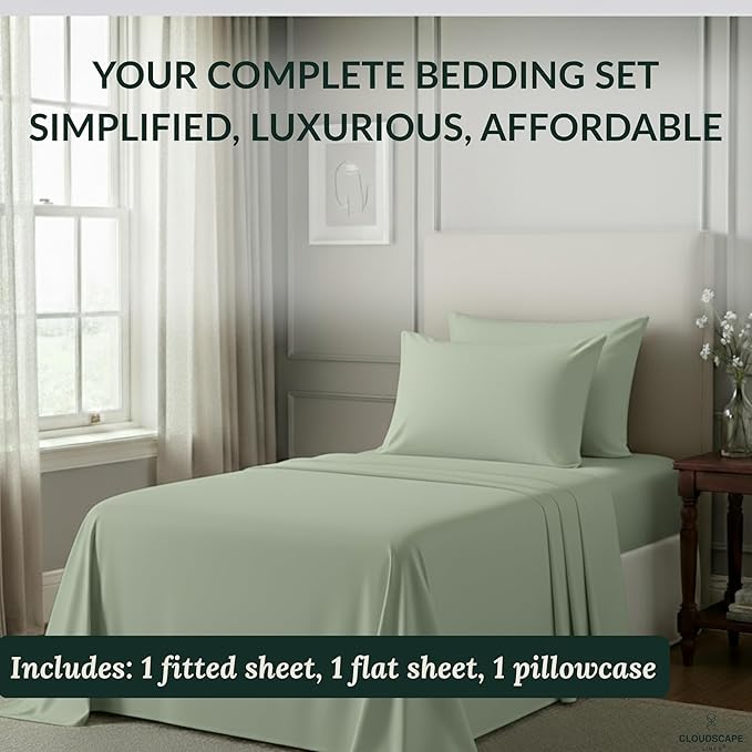 Egyptian Cotton Twin Size Sheets Set, Mineral