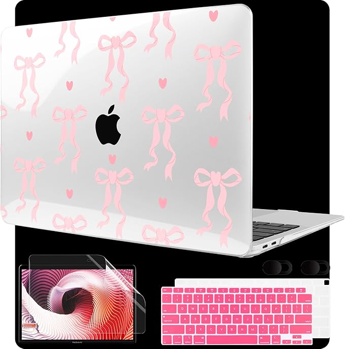 MEEgoodo for MacBook Air 13 inch Case 2021 2020 2019 2018 Released A2337 M1 A2179 A1932 with Touch ID, Plastic Hard Shell & Keyboard Cover Compatible with MacBook Air Case 13.3,Trendy Bow & Hearts