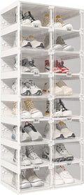 ANTBOX Foldable Shoe Rack,Shoe Organizers for Closet Plastic Shoe Storage Box Space Saving for Entryway, Large Sturdy Stackable Sneaker Cabinet Bins with Magnetic Clear Door 8 Tiers 16 Pairs