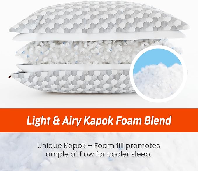 Layla Sleep Adjustable Fill Kapok Pillow, 2pack of The Luxurious Cooling Pillow, Queen, Supportive for Head and Neck, Fully Adjustable, Natural Material That is Light and Airy.