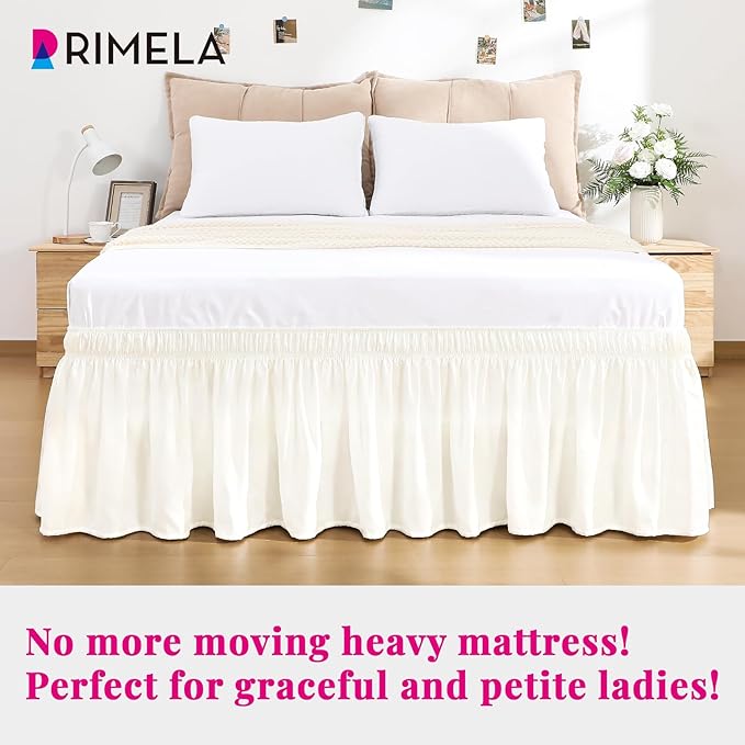 RIMELA Cream White Bed Skirt King Size 15 Inch Drop, Wrap Around Elastic Bedskirt, Dust Ruffle for Adjustable Bed Base Machine Washable Easy to Install Bed Skirts