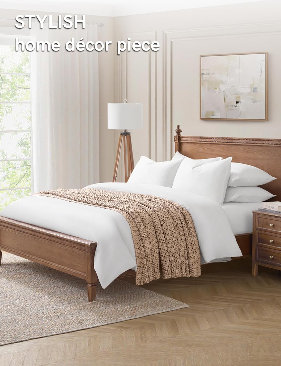 YnM Chunky Cotton Knit Throw Blanket, Cable Knit Throws for Bed Couch Sofa, Comfy & Relaxing, Decorative Piece for Farmhouse Modern Boho Rustic Scandinavian Chic Vibe, Beige 40x50 Inches