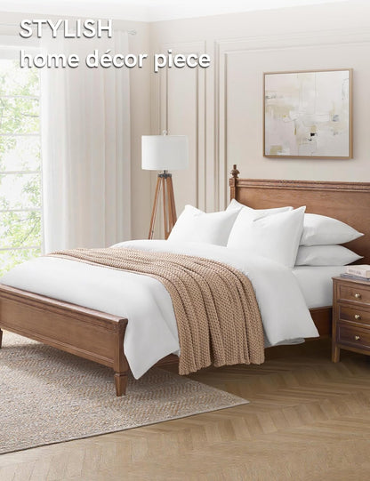 YnM Chunky Cotton Knit Throw Blanket, Cable Knit Throws for Bed Couch Sofa, Comfy & Relaxing, Decorative Piece for Farmhouse Modern Boho Rustic Scandinavian Chic Vibe, Beige 50x60 Inches