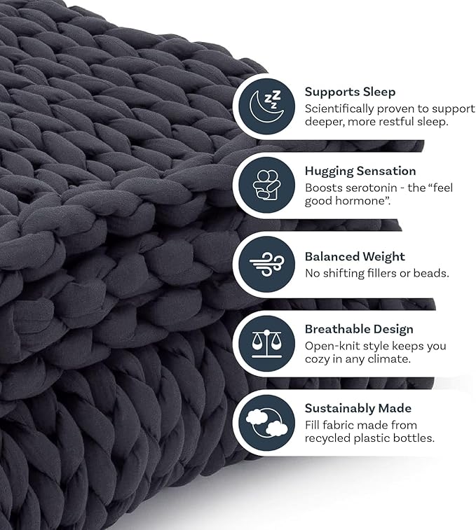 Nuzzie Chunky Knit Blanket - Breathable, Cooling, Hand Made Knit Throw Blanket for Sleep - Machine Washable, Stylish Decor Design (Cream, Full | 16lbs | 48"x72")