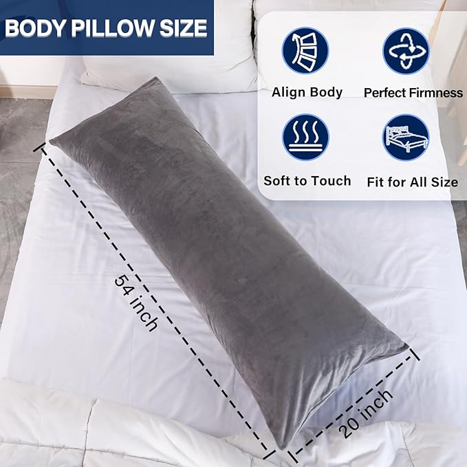 Body Pillow, Memory Foam Body Pillows for Adults Sleeping, Long Pillow for Bed, Big Large Firm Full Body Pillow for Side Sleeper, 20x54 Inch, Light Grey