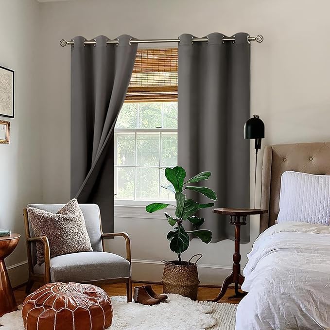 BGment Grey Blackout Curtains for Bedroom - Black Out Curtains 63 Inch Long Thermal Insulated Grommet Total Room Darkening Window Drapes for Living Room, 2 Panels, 42 x 63 Inch