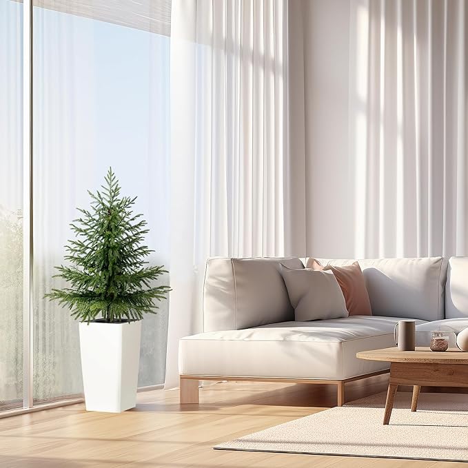 2 Pack 4FT Artificial Norfolk Pine Trees in Modern White Pot, Real Feel Faux Christmas Tree for Indoor Decor, Pet Safe PPC Material, Home and Holiday Style