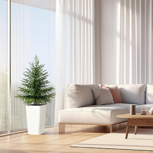 2 Pack 4FT Artificial Norfolk Pine Trees in Modern White Pot, Real Feel Faux Christmas Tree for Indoor Decor, Pet Safe PPC Material, Home and Holiday Style