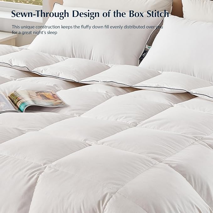 Pacific Coast Goose Feather Down Comforters King Size, 100% Cotton Extra Fluffy White Duvet Insert, Soft, Breathable, All Season Hotel Luxury Bedding Comforters, 8 Corner & Center Loops (106"x90")