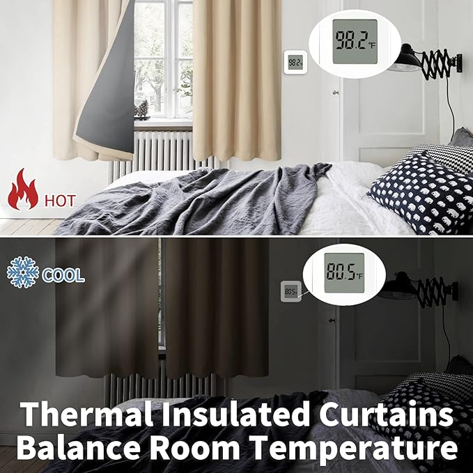BGment Thermal Insulated 100% Blackout Curtains for Bedroom with Black Liner, Double Layer Full Room Darkening Noise Reducing Rod Pocket Curtain (52 x 84 Inch, Beige, 2 Panels)
