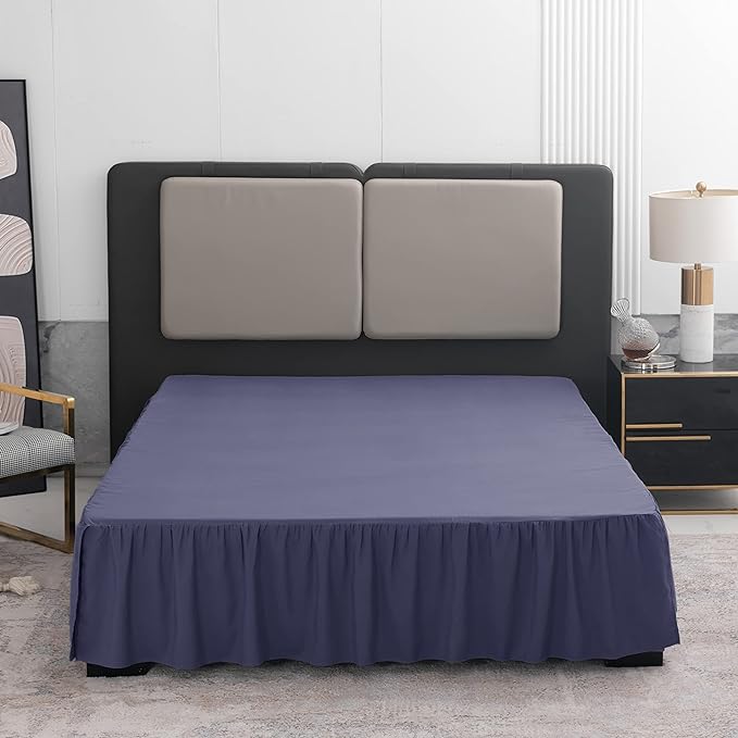 Navy Blue Bed Skirt Queen Size Ruffled Bed Skirt with Split Corners, Queen Bed Skirt 18 Inch Drop, TSUTOMI Queen Size Bed Skirt Navy Blue for Ruffled Bed Skirt with Split Corners, Bed Skirt Queen Size