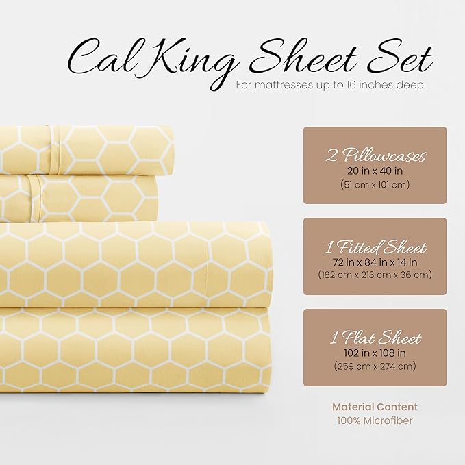 Linen Market 4 Piece California King Bedding Sheet Set (Yellow Geometric) - Sleep Better Than Ever with These Ultra-Soft & Cooling Bed Sheets for Your Cal King Size Bed - Deep Pocket Fits 16" Mattress