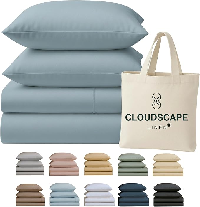 Cloud Scape Linen 100% Egyptian Cotton King Sheets Set – 400 Thread Count, 4-Piece Soft Hotel Quality Bedding Set,Deep Pockets up to 16”, French Blue