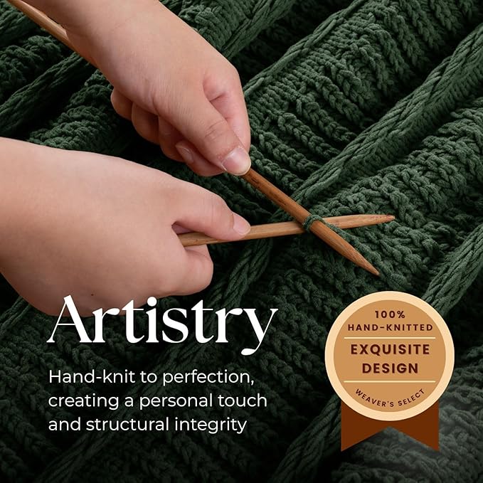 Boho Knitted Chenille Blanket with Tassels - Lightweight & Soft All-Season Throw - 3D Classic Pattern for Living Room Bedroom Couch, Imperial Green, Twin 60"x80"