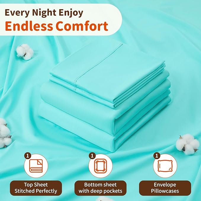 LBRO2M 1000 Thread Count 100% Egyptian Cotton Sheets Set Twin, 3 Piece Sets Bed Sheet Deep Pocket Sheet Set 16" Soft Comfortable All Season (Twin, Lake Green)