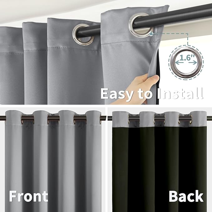 BGment Short 100% Blackout Curtains for Bedroom, Thermal Insulated Energy Efficiency Noise Reducing Grommet Curtains 54 Inch Length with Liner for Small Window 2 Panels Each 42 Inch Wide,Dove Grey