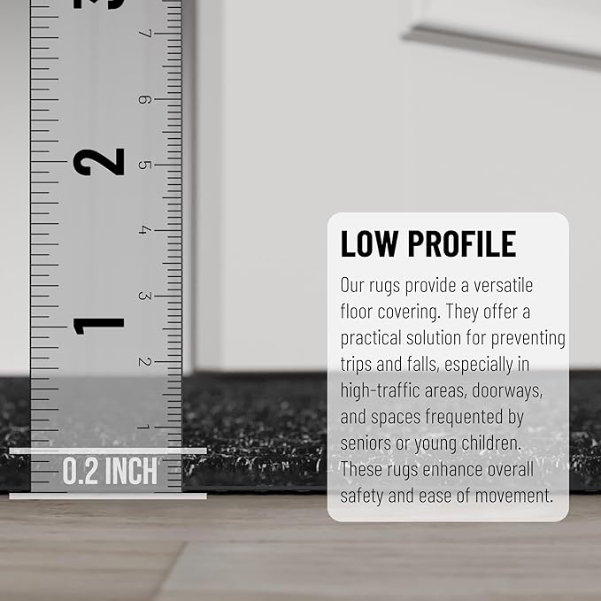 Ottomanson 2' x 44' Hallway Runner with Scraper Pile Extra Durable Non-Slip Rug Mat for Indoor & Outdoor Use - Ideal for Kitchen, Entryway, Patio & Garage - High-Traffic Carpet, Black