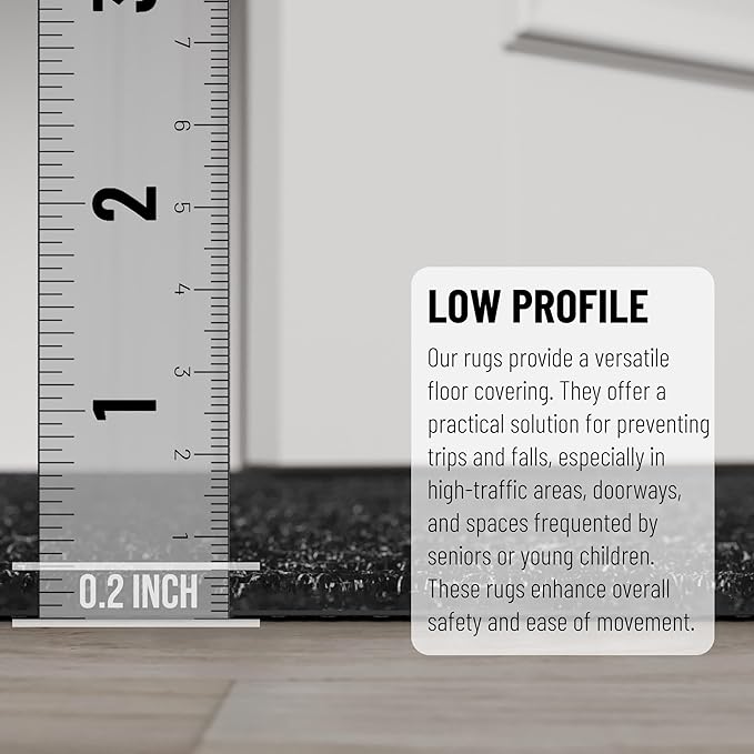 Ottomanson 2' x 12' Hallway Runner with Scraper Pile Extra Durable Non-Slip Rug Mat for Indoor & Outdoor Use - Ideal for Kitchen, Entryway, Patio & Garage - High-Traffic Carpet, Black