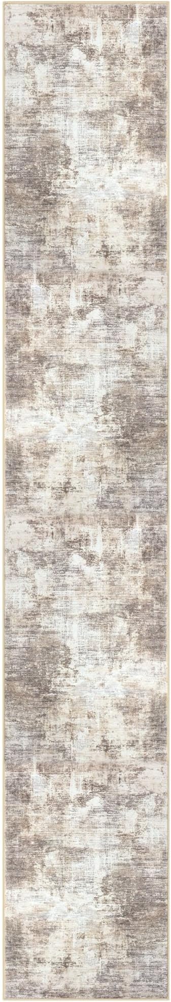 IOHOUZE Abstract Runner Rug 3x16 Ft Long Washable Runners for Hallways, Non Slip Kitchen Runner Printed Faux Wool Entryway Runner Indoor, Modern Abstract Floor Carpet for Hall Stair, Beige Brown