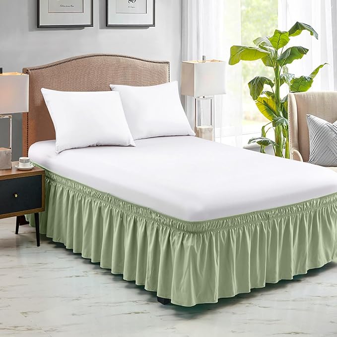 FreshCulture King Bed Skirt, Dust Ruffle for King Size Bed, Easy Fit with 18-Inch Tailored Drop, Elastic Wrap Around Bed Skirt King Size, Hotel Quality Bed Skirts for Adjustable Bed (Sage Green)