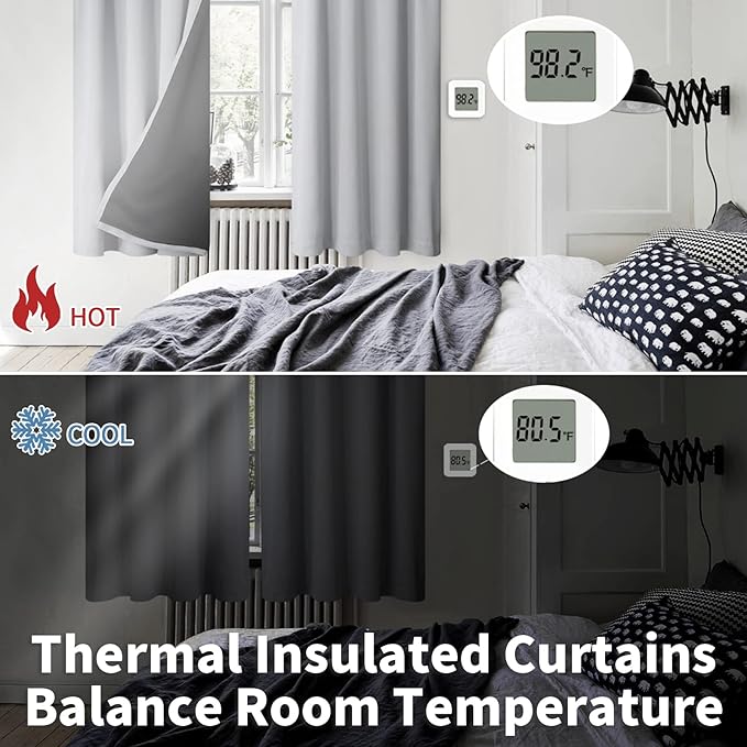 BGment Thermal Insulated 100% Blackout Curtains for Bedroom with Black Liner, Double Layer Full Room Darkening Noise Reducing Rod Pocket Curtain (42 x 72 Inch, Light Grey, 2 Panels)