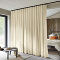 Room Divider Curtains Total Blackout Privacy Curtain Panel Room Thermal Insulated Noise Reduction Curtains for Bedroom Window Living Room Ceiling Track Curtain W 12.5 ft × H 7 ft Beige