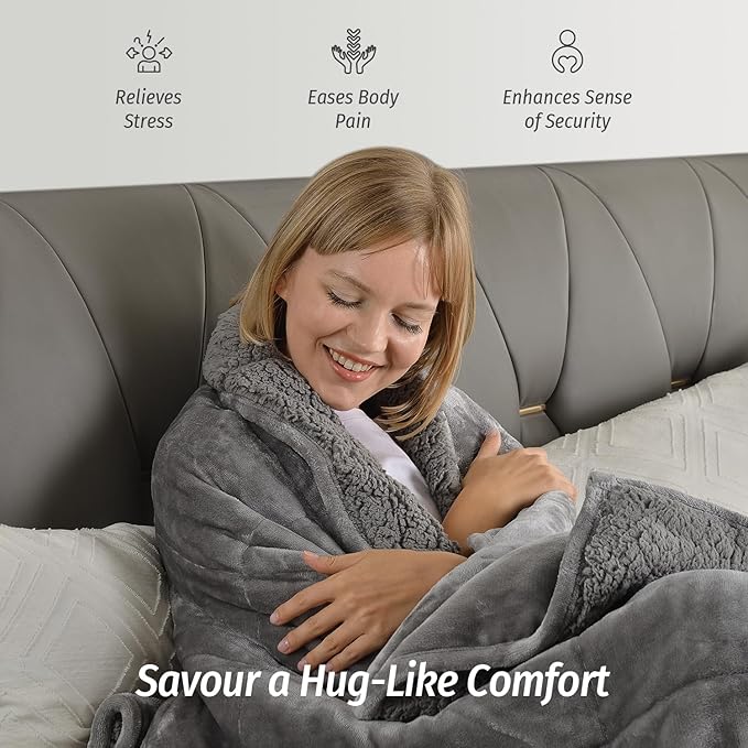 Wemore Sherpa Fleece Weighted Blanket for Adult, 12 lbs Dual Sided Cozy Fluffy Heavy Blanket, Ultra Fuzzy Throw Blanket with Soft Plush Flannel Top, 48 x 72 inches, Grey on Both Sides