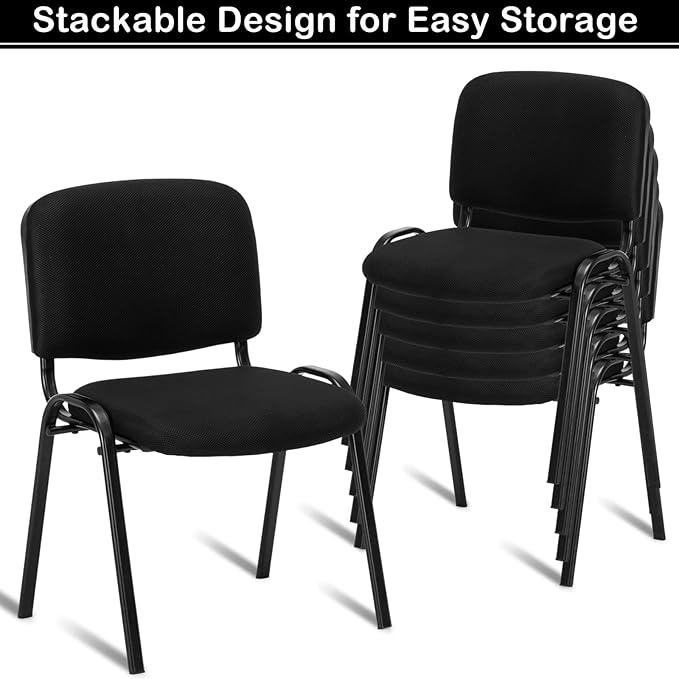 VINGLI Waiting Room Chairs - 5-Pack Black Mesh Church & Conference Room Chairs, Armless Stackable Office Guest & Reception Chairs for Meeting Room & Office Lobby