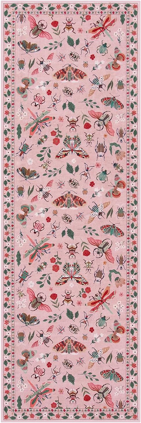 Lahome Insect Washable Runner Rug, 2x6 Kitchen Runners for Hallways 6 Feet Non Slip, Soft Laundry Room Rug Ultra-Thin Long Carpet for Bathroom Bedroom Entryway, Pink