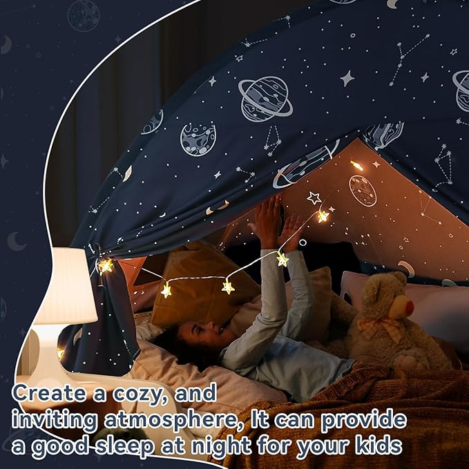 Toddler Bed Tent Full, Space Canopy Indoor for Kids Boys, Kids Bed Canopy Full Size, Galaxy Dome Playhouse Tents Floor Privacy Space on Bed Sleeping Tent for Girls Birthday Toy House Gift