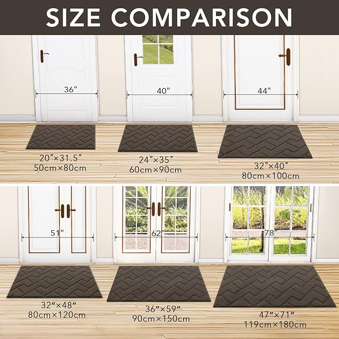 hicorfe Front Door Mat Outside Entrance,36"x59" Absorbent Muddy Dirt Resist Welcome Door Mats Outdoor Indoor,Stain and Fade Resistant,Non Slip Backing Entry Mat Doormat for Entryway(Latte)