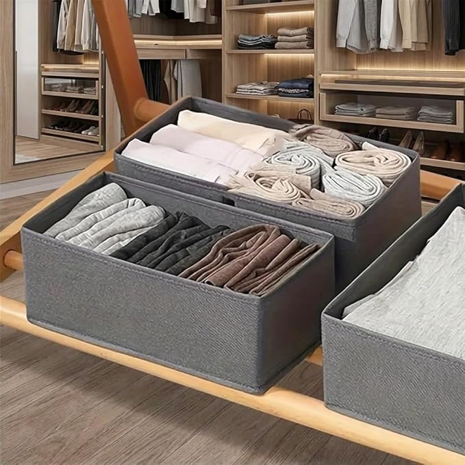 Sock Drawer Organizer 3 Pack, Fabric Drawer Organizer Clothes with Fixed Dividers, Sock Organizer for Dresser, Closet and Storage Bins