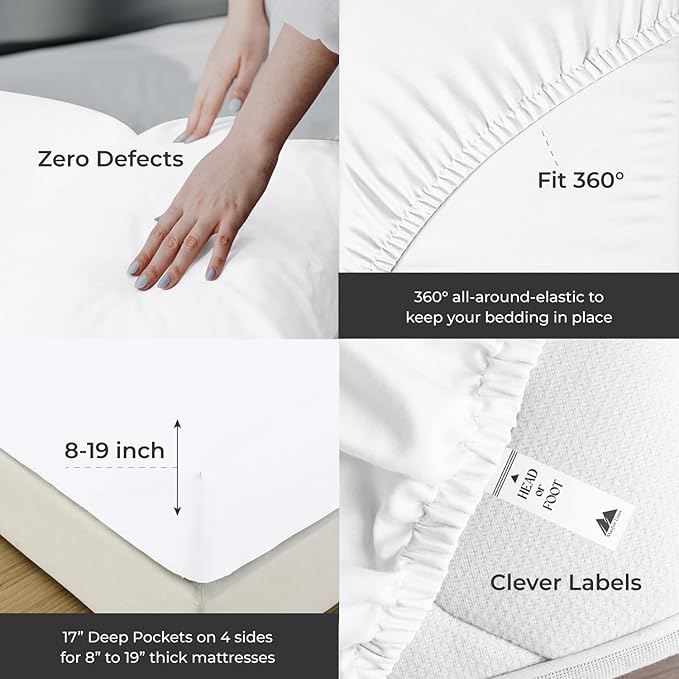 Mayfair Linen 100% Egyptian Cotton California King Sheets Set - 2000 Series Luxury Sheets Cal King Size Bed Set, Silky Soft & Cooling, 17" Extra Deep Pocket Hotel Collection Sheet (4 PC, White)