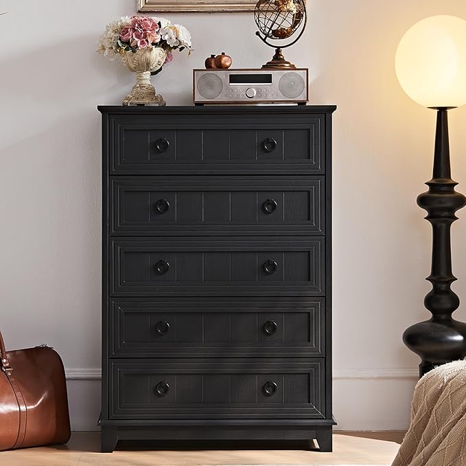 Farmhouse 5 Drawer Dresser for Bedroom Set of 2, 42" Tall Small Dressers & Chest of Drawers, Rustic Wood Dresser with Metal Handle, Storage Organizer Closet for Living Room, Hallway,Entryway