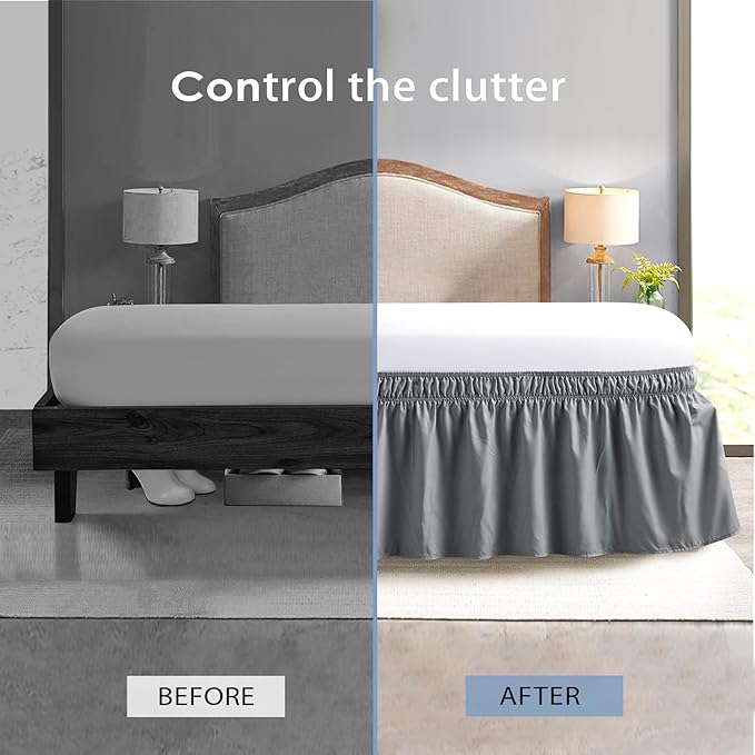 FreshCulture Full Bed Skirt, Elastic Wrap Around Bed Skirt Full Bed, Easy Fit with 22-Inch Tailored Drop, Hotel Quality Dust Ruffle for Full Size Bed, Bed Skirt Full Size (Dark Grey)