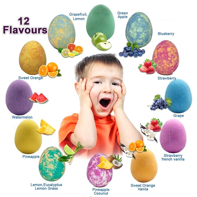 Bath Bombs for Kids with Surprise Inside - 12 Dinosaur Bath Bombs with Toys, Organic Colorful Bubble Bath Fizzies, Dino Egg Bath Bomb w/Rich Bubbles, Stocking Stuffers Christmas Gifts for Kids, Boys