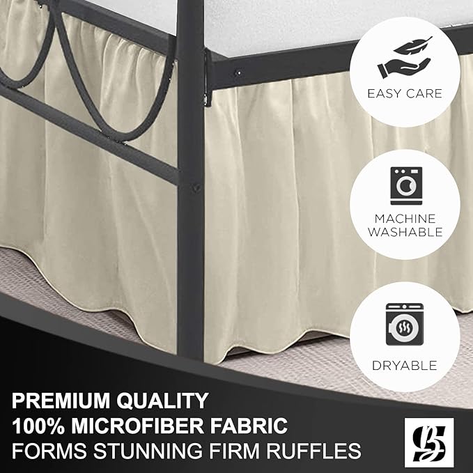 SKY BEDDINGS - King Size Ruffled Bed Skirt with Split Corners - 16 Inch Drop Dust Ruffle Bed Skirt with Platform Three Sided Coverage - 100% Microfiber, Ivory