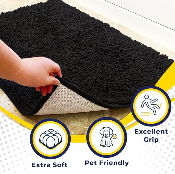 Muddy Mat® | Super Absorbent Door Mat Indoor, Microfiber Quick Dry Chenille Entryway Rug, Non-Slip Front Door Mat, Indoor Mats for Entryway, Machine Washable Pet Rug, Black XXXL 72"X48"