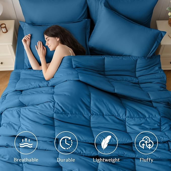 JOLLYVOGUE California King Comforter Set, Ultra-Soft Bed in a Bag Cal King Size 7 Pieces, Oeko-TEX Certified Bedding Set with Down Alternative Comforter, Sheets, Pillowcases & Shams, Teal