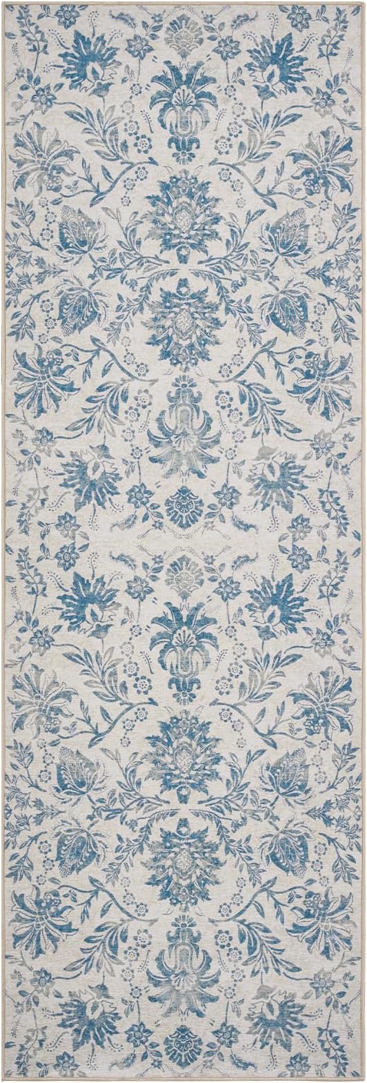 jinchan Torino Runner Rugs 2x5 - Vintage-Inspired Floral Design Machine Washable Non-Slip Ultra-Thin Low-Pile Rubber Backing Runner Rug for Kitchen Hallway Laundry Room Entryway Dark Blue