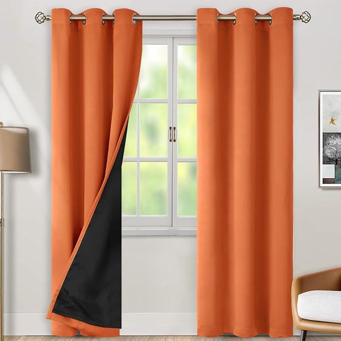 BGment Thermal Insulated 100% Blackout Curtains 84 Inch Length 2 Panels, Total Light Blocking Curtains for Bedroom, Grommet Window Drapes with Thick Black Liner, 42 Inch Wide Each Panel, Burnt Orange