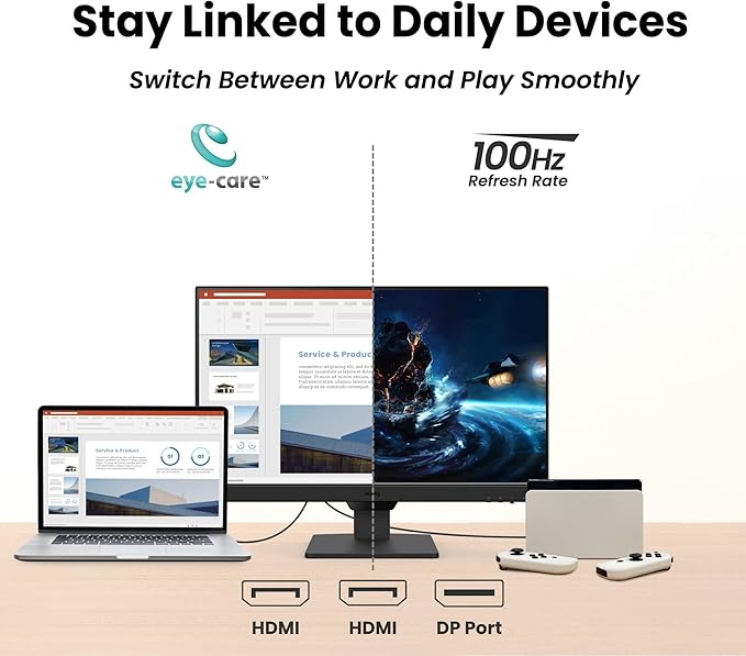 BenQ GW2490 24" Computer Monitor 100Hz FHD 1920x1080p IPS Eye-Care Tech VESA Mount Thin Bezel Low Blue Light Adaptive Brightness Wall Mount Built-in Speakers DisplayPort HDMI Port2