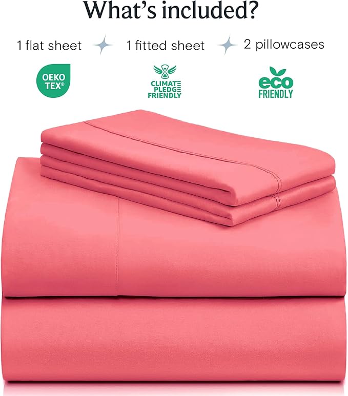 LuxClub 4 PC Sheet Set Bed Sheets Deep Pockets 16" Eco Friendly Wrinkle Free Cooling Machine Washable Hotel Bedding Silky Soft - Vermilion King