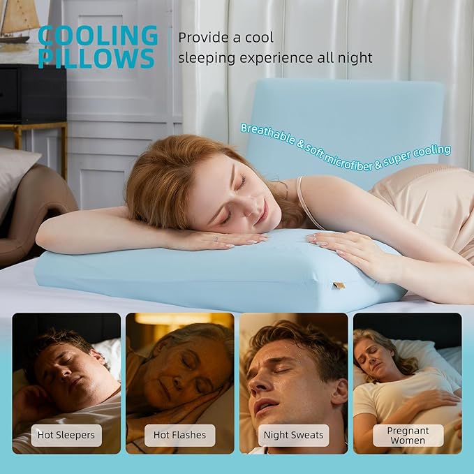 SAPHREAS Cooling Gel Memory Foam Pillow for Side, Back and Stomach Sleepers, Standard Size Cool Bed Pillow for Sleeping, Removable & Machine Washable, Blue